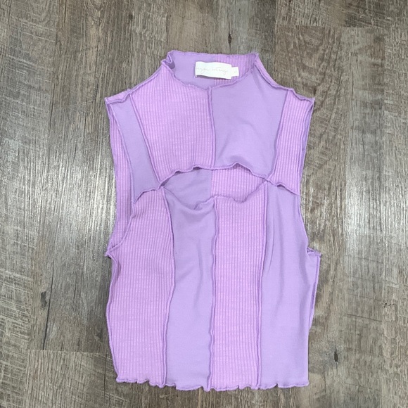 Lavender Patchwork Mock Neck w/ Cut Out above chest - Picture 1 of 4
